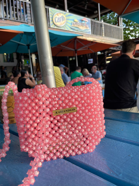 Pink Crossbody Beaded Bag
