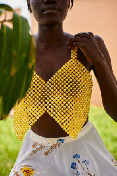 Yellow Butterfly Beaded Top