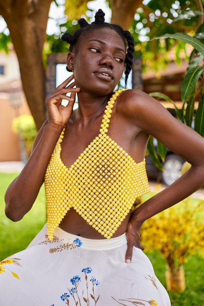Yellow Butterfly Beaded Top
