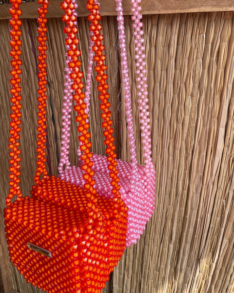 Orange Beaded Cross Body Bag