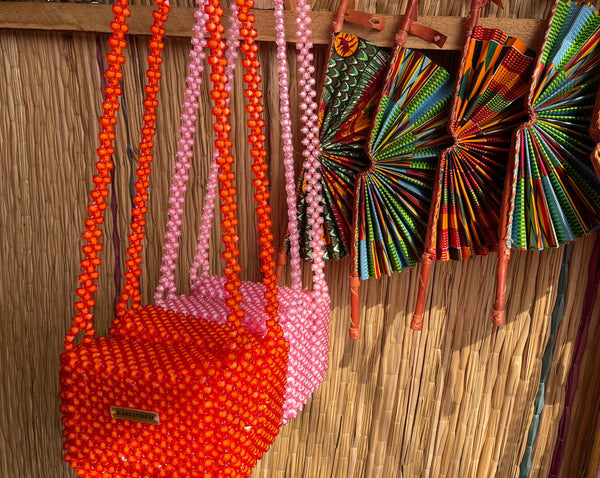 Orange Beaded Cross Body Bag