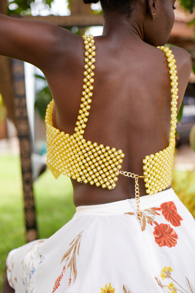 Yellow Butterfly Beaded Top