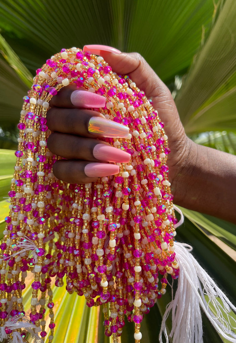 Pink and white waist beads sale