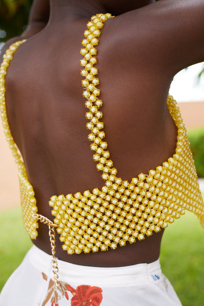 Yellow Butterfly Beaded Top
