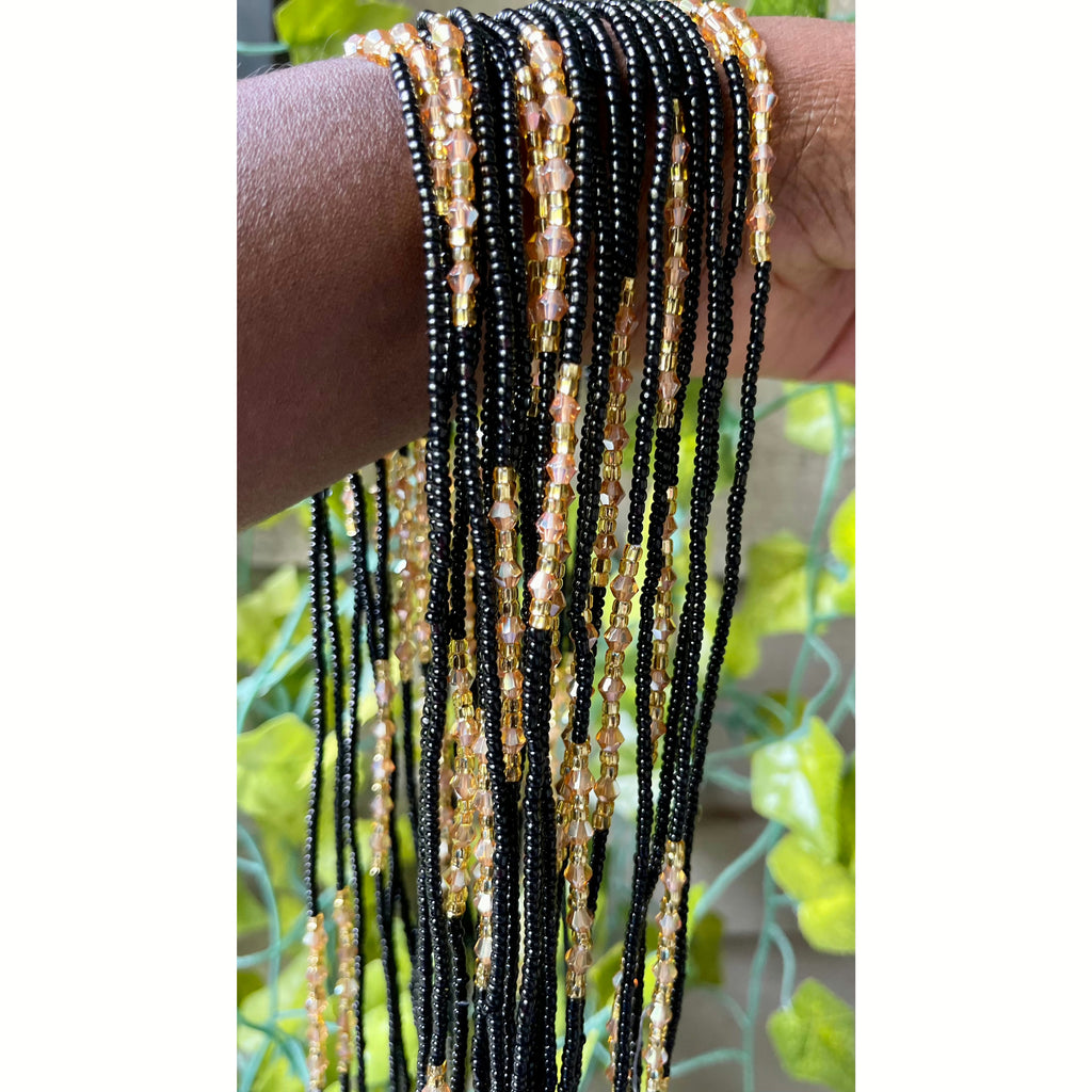 Waist Beads Wholesale, Black and Gold Waist Beads